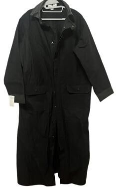NWT Cattle Kate Storm Shooter Canvas Coat•Men L•Black Leather Trim Long Western